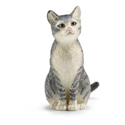 SCHLEICH Farm World Figura de juguete para gato sentado, gris/blanco, de 3 a 8 años (13771)
