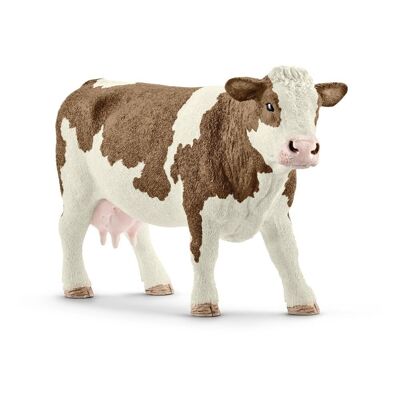 SCHLEICH Farm World Figura de juguete de vaca Simmental, blanco/marrón, de 3 a 8 años (13801)