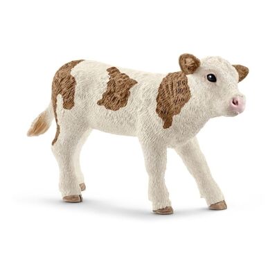 SCHLEICH Farm World Simmental Calf Figura de juguete, blanco/marrón, de 3 a 8 años (13802)