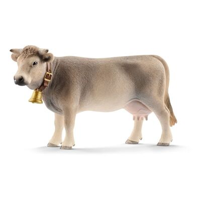 SCHLEICH Farm World Braunvieh Mucca Figura Giocattolo, Grigio/Bianco, da 3 a 8 Anni (13874)