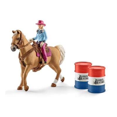 SCHLEICH Farm World Barrel Racing avec Cowgirl Toy Playset Multicolore 3 à 8 ans (41417)