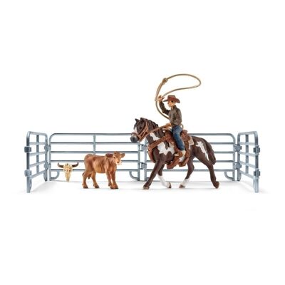 SCHLEICH Farm World Team Roping con Cowboy Playset, multicolore, da 3 a 8 anni (41418)