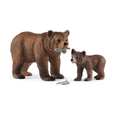 SCHLEICH Wild Life Grizzly Bear Mother con Cub Toy Figure Set, Marrone, da 3 a 8 Anni (42473)