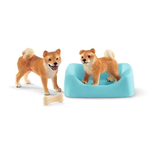 SCHLEICH Farm World Shiba Inu Mother and Puppy Toy Figure Set, Multi-colour, 3 to 8 Years (42479)