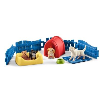 SCHLEICH Farm World Puppy Pen y figuras de juguete para cachorros (42480)