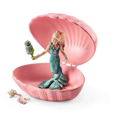 SCHLEICH Bayala Mermaid with Baby Seal in Shell Toy Playset, 5 to 12 Years, Multi-colour (70564)
