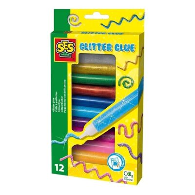 SES CREATIVE Colle Pailletée pour Enfants, 12x Tubes 10ml, Unisexe, Trois Ans et Plus, Multicolore (00277)