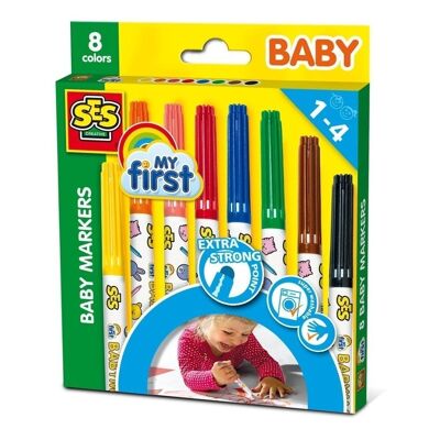 SES CREATIVE Set di pennarelli My First Baby per bambini, 8 colori, unisex, da 1 a 4 anni, multicolore (00299)