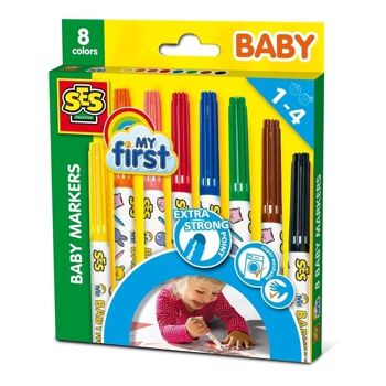 SES CREATIVE Lot de marqueurs My First Baby pour enfants, 8 couleurs, unisexe, 1 à 4 ans, multicolore (00299) 1