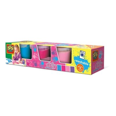 SES CREATIVE Set di colori a dita lavabili per bambini, 4 barattoli di pittura (145 ml), ragazza, da 3 a 6 anni, multicolore (00304)