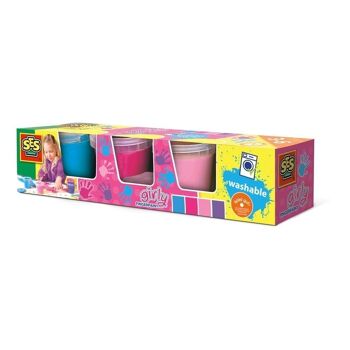 SES CREATIVE Kit de peinture au doigt lavable Girly pour enfant, 4 pots de peinture (145 ml), fille, 3 à 6 ans, multicolore (00304) 1