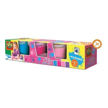 SES CREATIVE Kit de peinture au doigt lavable Girly pour enfant, 4 pots de peinture (145 ml), fille, 3 à 6 ans, multicolore (00304) 2