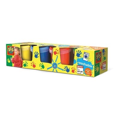 SES CREATIVE Juego de pinturas para dedos lavables para niños, cuatro botes de pintura, de 3 a 6 años, multicolor (00305)