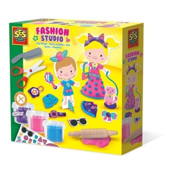 SES CREATIVE Pâte à modeler pour enfant Fashion Studio Set, 3 pots, fille, 2 ans et plus, multicolore (00437) 1