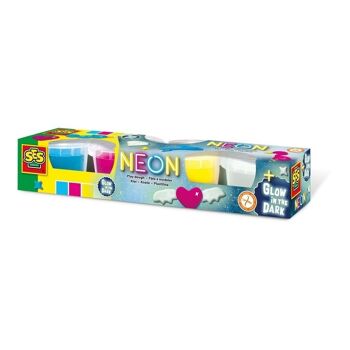 SES CREATIVE Pâte à Modeler Enfant Néon et Glow-in-the Dark Set, 4 Pots (90g), Unisexe, 2 Ans et Plus, Multicolore (00461) 1