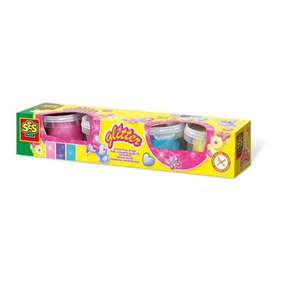 SES CREATIVE Set di pasta da modellare per bambini con argilla glitterata, 4 vasetti colorati, da 2 a 12 anni, multicolore (00466)