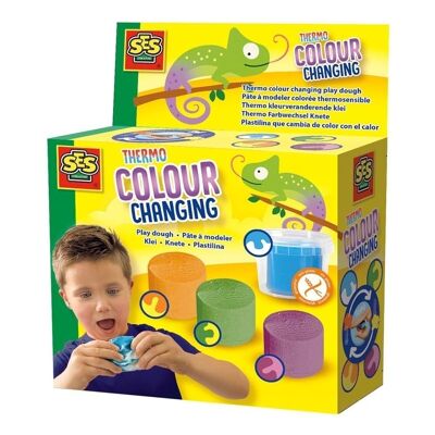 SES CREATIVE Set di pasta modellabile termo cambia colore per bambini, 4 vasetti per pasta da gioco, unisex, dai 2 anni in su, multicolore (00469)