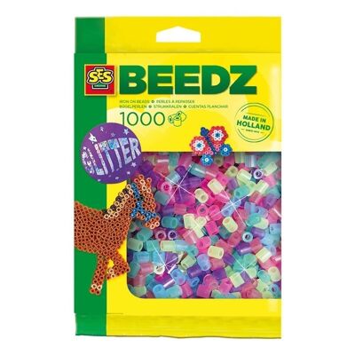 SES CREATIVE Beedz Iron-on Beads 1000 Mix Glitter, 5 años y más (00746)