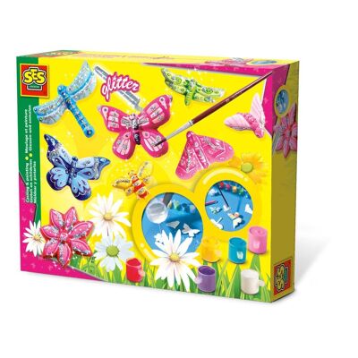 SES CREATIVE Juego infantil de fundición y pintura con purpurina de mariposas, de 3 a 12 años, multicolor (01131)