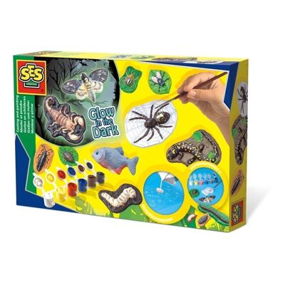 SES CREATIVE Kit de moulage et de peinture pour enfants Scary Animals Glow-in-the-Dark, unisexe, 5 à 12 ans, multicolore (01153)