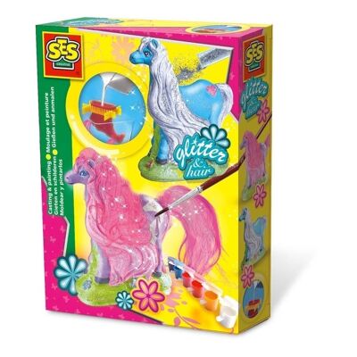 SES CREATIVE Set per colata e pittura per cavalli con capelli glitterati per bambini, da 5 a 12 anni, multicolore (01272)