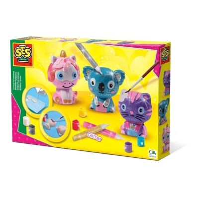 SES CREATIVE Children's Casting and Painting Glitter Animals Set, Unisex, Five Years and Above, Multi-colour (01289)