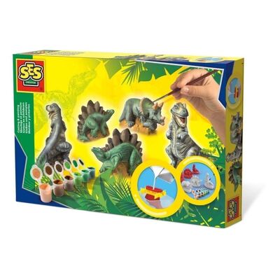 SES CREATIVE Kit de moulage et de peinture de dinosaures pour enfants, 5 à 12 ans, multicolore (01406)