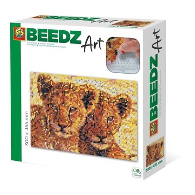 SES CREATIVE Lions Cubs Beedz Art Mosaic Kit, 7000 Bügelperlen, Unisex, ab acht Jahren, Mehrfarbig (06007)