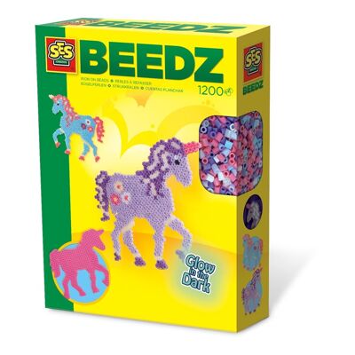 SES CREATIVE Children's Beedz Unicorn Fantasy Horses Glow-in-the-Dark Iron-on Beads Mosaic Set, 5 a 12 años, multicolor (06115)