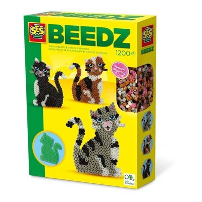SES CREATIVE Beedz Bügelperlen Katzen-Mosaik-Set für Kinder, 1200 Bügelperlen, Unisex, ab fünf Jahren, mehrfarbig (06213)
