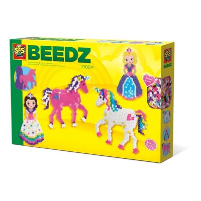 SES CREATIVE Set mosaico per bambini Beedz Unicorni e principesse Glitter Iron-on Beads, da 5 a 12 anni, multicolore (06216)