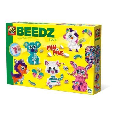 SES CREATIVE Beedz Iron-On-Beads Funpins Glitter Animals Square Pegboard, 2100 Iron-On Beads, 5 años y más (06217)