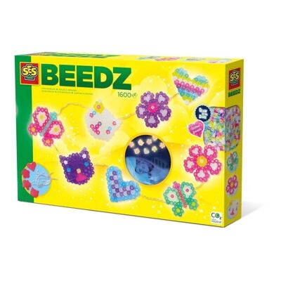 SES CREATIVE Beedz Perline termoadesive per bambini Kit mosaico ghirlanda luminosa, 1600 perline termoadesive, unisex, dai cinque anni in su, multicolore (06305)