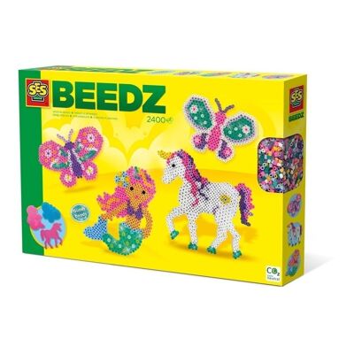 SES CREATIVE Beedz Perline termoadesive per bambini Fantasy World Mosaico Kit, 2400 perline termoadesive, unisex, dai cinque anni in su, multicolore (06309)