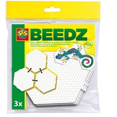 SES CREATIVE Beedz Iron-on Beads Hexagon Pegboards Connectable, 3 Pegboards, 5 ans et plus (06314)