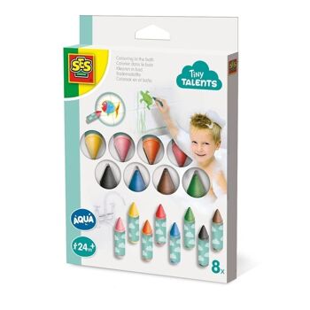 SES CREATIVE Tiny Talents Aqua Coloriage dans le Bain pour Enfants, Ensemble de 8 Crayons Aqua, Unisexe, 2 Ans et Plus, Multicolore (13096) 1