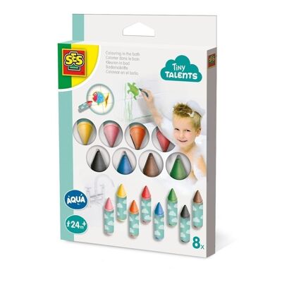 SES CREATIVE Bambini Tiny Talents Colorazione acqua nella vasca da bagno, set di 8 pastelli acqua, unisex, dai 2 anni in su, multicolore (13096)