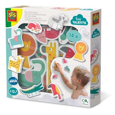 SES CREATIVE Tiny Talents Badespielzeug für Kinder, Safaritiere, 14x Schaumstofftiere, Unisex, ab 12 Monaten, Mehrfarbig (13097)