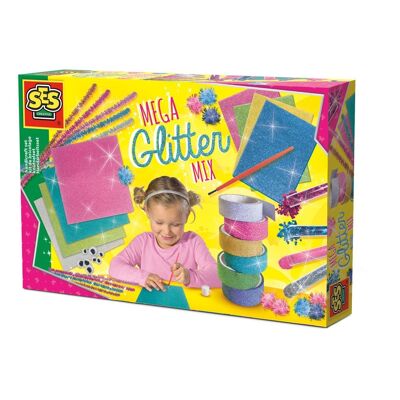 SES CREATIVE Set da bricolage Mega Glitter Mix per bambini, da 5 a 12 anni, multicolore (14109)