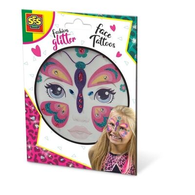 SES CREATIVE Farfalla Moda Tatuaggi Temporanei Glitter Viso, Ragazza, Dai Tre Anni in Su, Multicolore (14148)