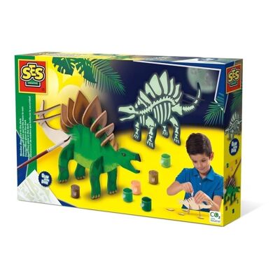 SES CREATIVE Dino in legno per bambini Kit che si illumina al buio, unisex, dai cinque anni in su, multicolore (14209)