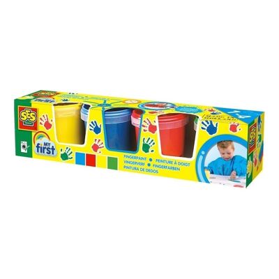 SES CREATIVE Juego infantil de pintura para dedos lavable My First, 4 botes de pintura (145ml), unisex, de 1 a 4 años, multicolor (14413)