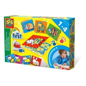 SES CREATIVE Jeu de cartes My First Fingerpaint pour enfants, 3 pots de peinture, unisexe, 1 à 4 ans, multicolore (14415) 1