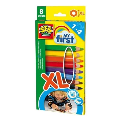 SES CREATIVE Ensemble de crayons de couleur My First pour enfants, 8 mini crayons de couleur taille XL, 1 à 4 ans, multicolore (14416)
