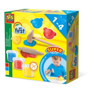 SES CREATIVE Ensemble d'outils pour pâte à modeler avec argile pour enfants, 3 pots (90 g), unisexe, 1 à 4 ans, multicolore (14432)