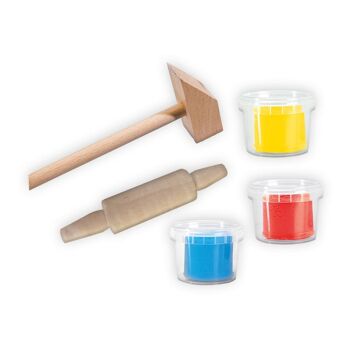 SES CREATIVE Ensemble d'outils pour pâte à modeler avec argile pour enfants, 3 pots (90 g), unisexe, 1 à 4 ans, multicolore (14432) 3
