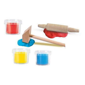 SES CREATIVE Ensemble d'outils pour pâte à modeler avec argile pour enfants, 3 pots (90 g), unisexe, 1 à 4 ans, multicolore (14432) 5