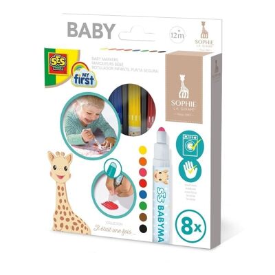 SES CREATIVE Children's My First Sophie La Giraffe Baby Markers Set, 8 Colours, Unisex, 12 Months and Above, Multi-colour (14491)