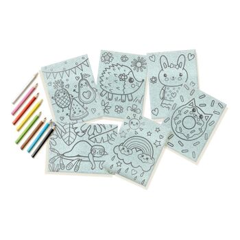 SES CREATIVE Kit de coloriage à paillettes pour enfants, 6 cartes à paillettes et 8 crayons de couleur, unisexe, 3 à 6 ans, multicolore (14621) 3