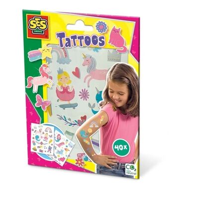 SES CREATIVE Kinder-Tattoos für Märchen, 40 temporäre Tattoos mit Metallic-Effekt, Unisex, ab drei Jahren, mehrfarbig (14673)